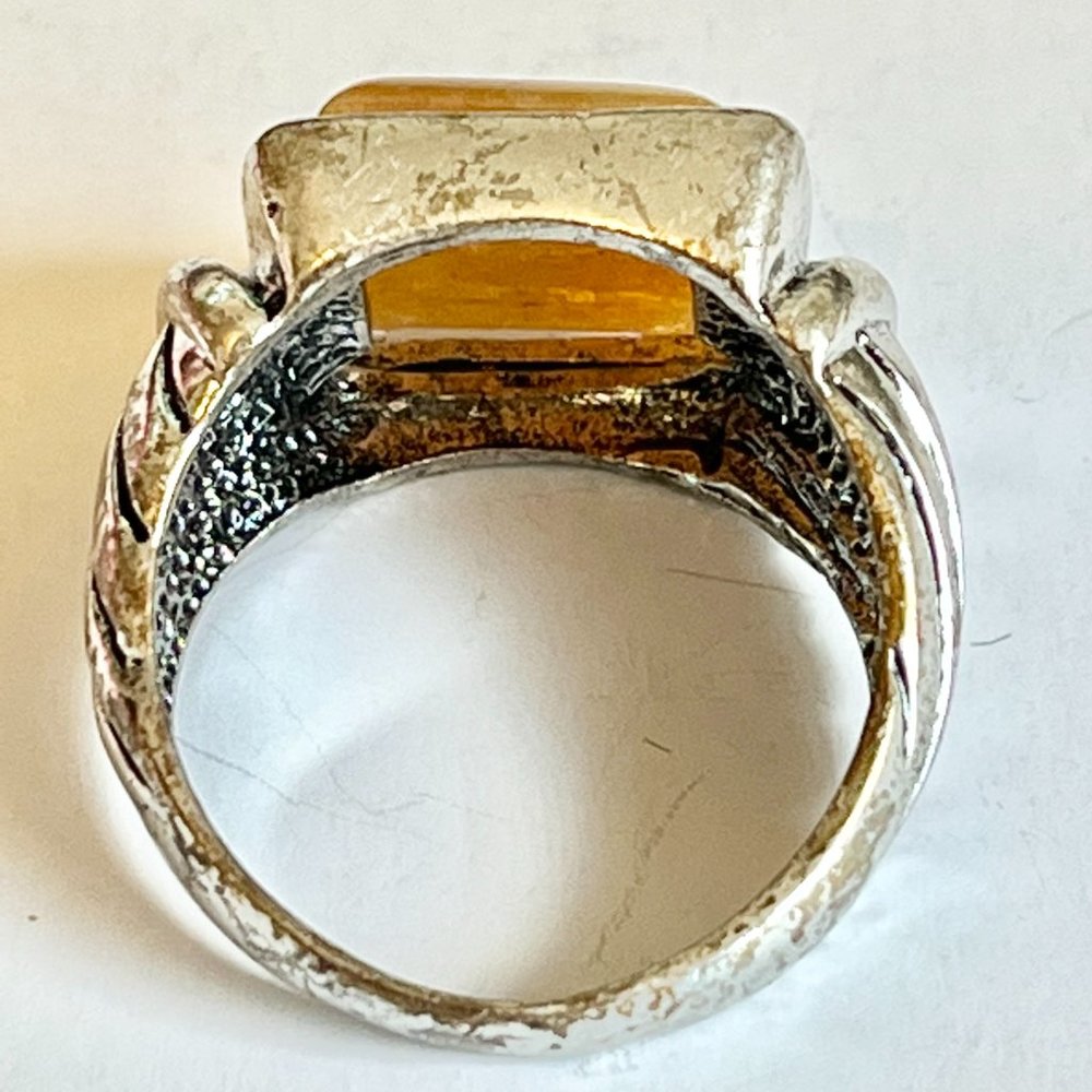 Vintage Silver Beige Natural Stone Cable Ring Size 10 Mens Womens Plated - Picture 5 of 10